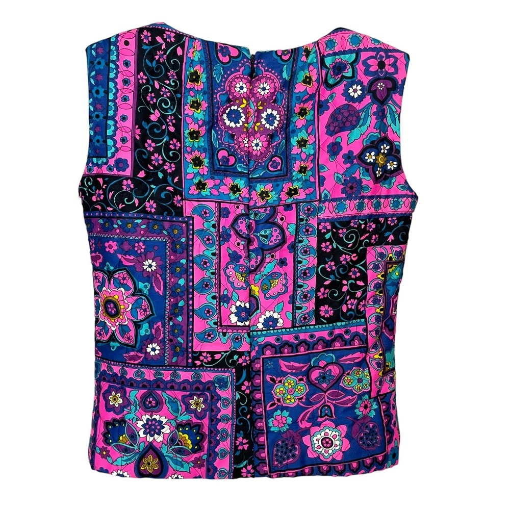Vintage 70s Top Psychedelic Quilted Sleeveless Patchwork Print Women Boxy Hippie - Picture 2 of 15